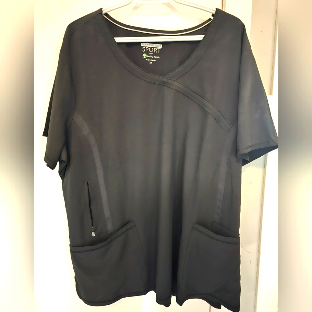 Healing Hands Performance Black Sport Plus Size 3X Scrub Top